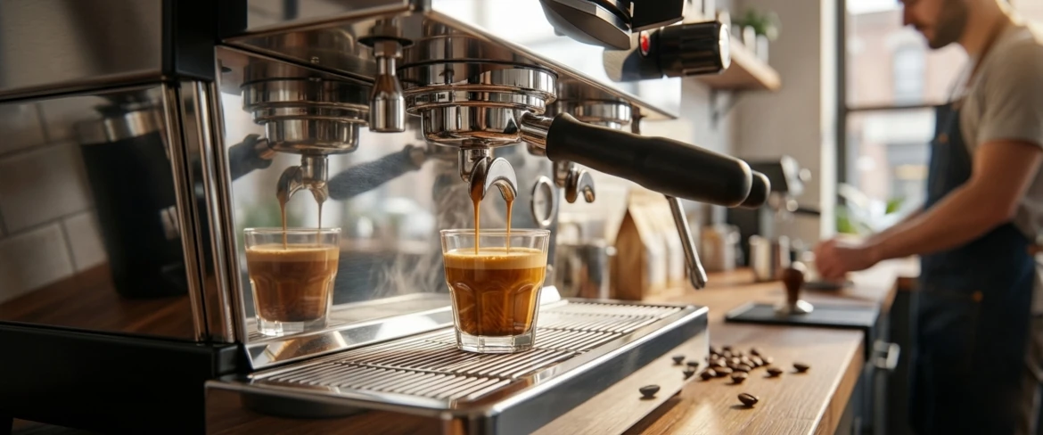 Preparing espresso for cortado coffee – the base of Spanish coffee