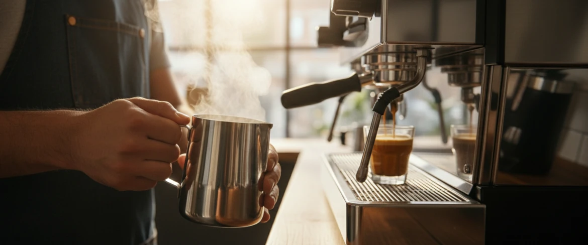 Steaming milk for cortado – an important step in the cortado recipe