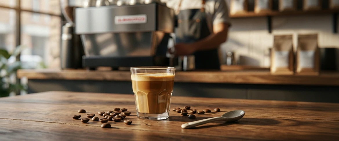 Ready cortado coffee on a table – classic Spanish coffee