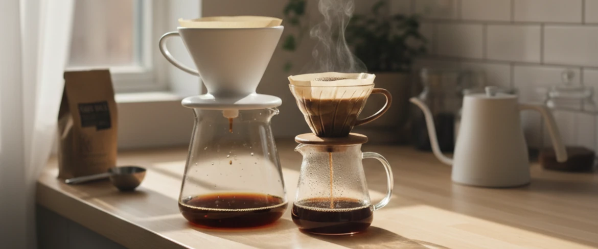 Coffee from a dripper – freshly brewed pour over coffee