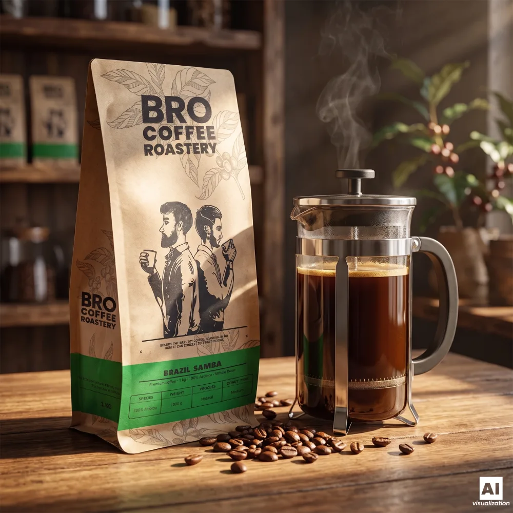 Kawa ziarnista Brazil Samba Premium i french press z ciemnym naparem.