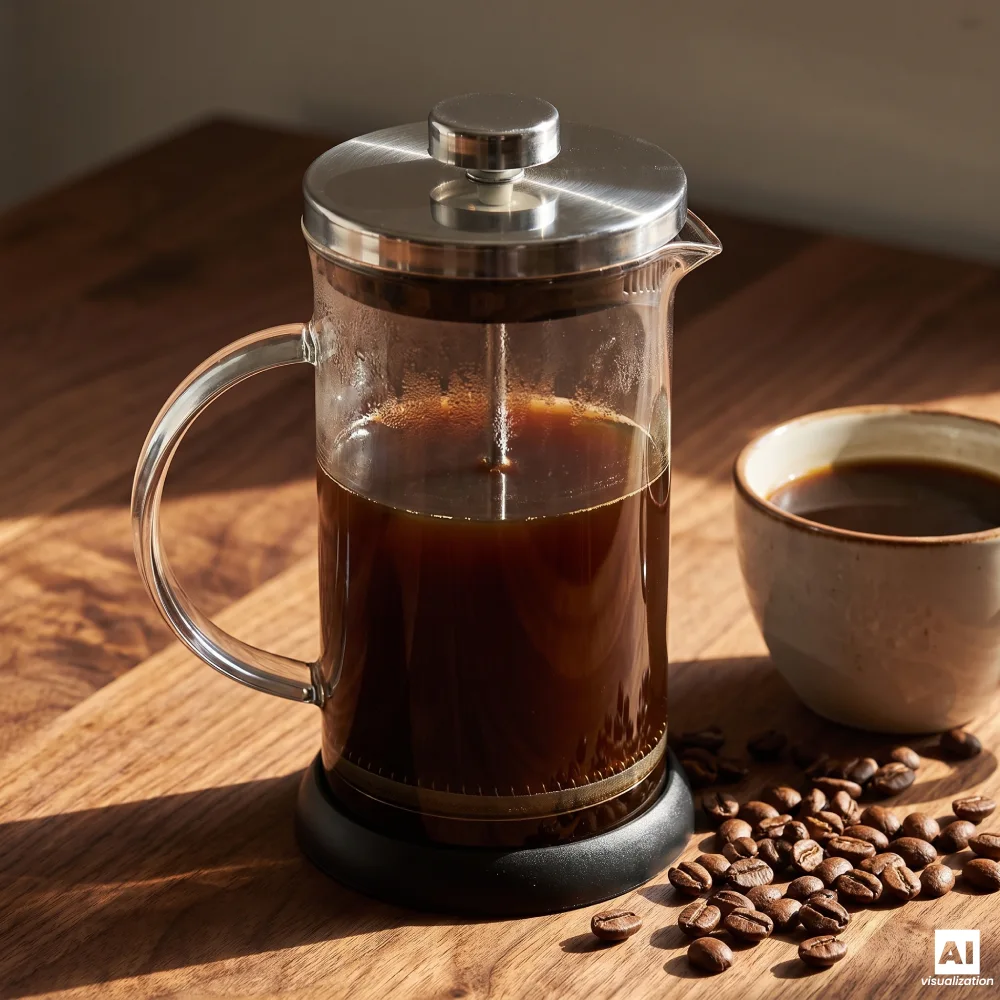 Szklany zaparzacz do kawy French Press 600 ml z gotowym naparem.