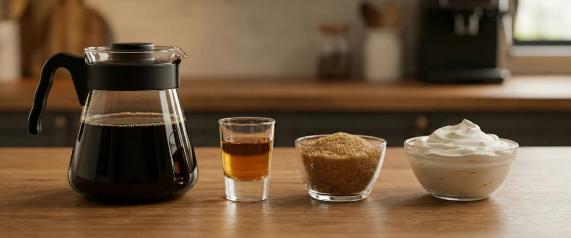Irish coffee ingredients – coffee, whisky, sugar and cream