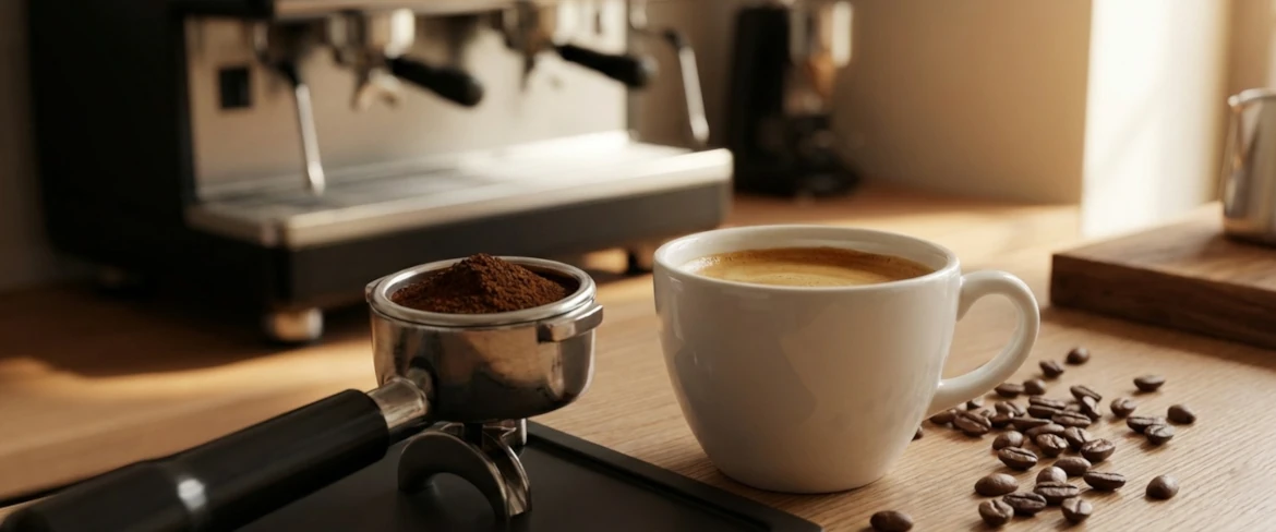 Espresso lungo coffee prepared using a pressure espresso machine