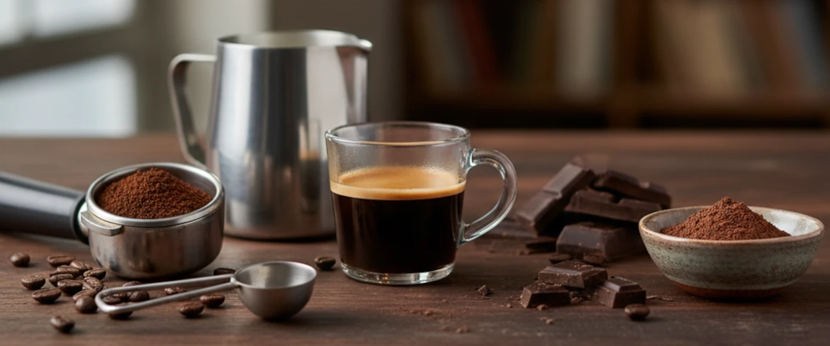 Składniki do kawy mocha – espresso, mleko i czekolada do kawy