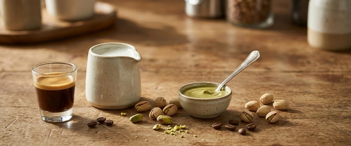 Coffee with pistachios and pistachio cream