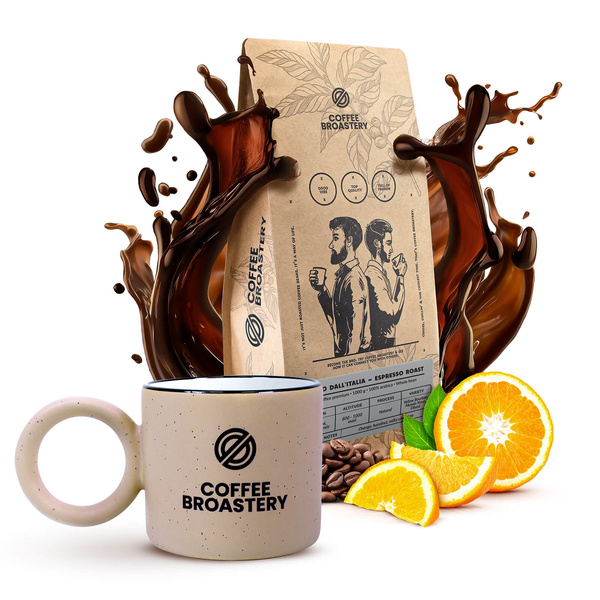 Bro Coffee Roastery Set: Amico dall'Italia Espresso Roast Kaffee + Becher