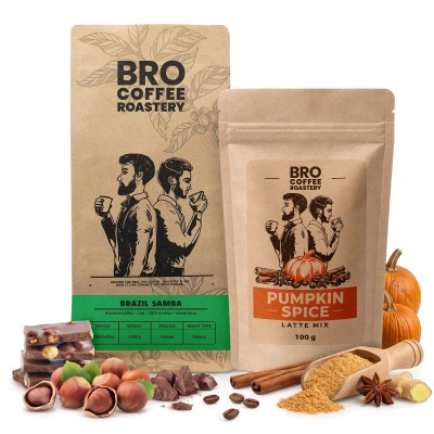 Zestaw do Pumpkin Spice Latte: kawa Bro Coffee Roastery Brazil Samba 1kg + Pumpkin Spice Latte Mix 100g